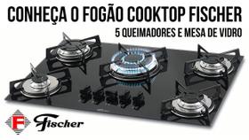 Fogão Cooktop Fischer 5Q Gás Mesa Vidro - Preto