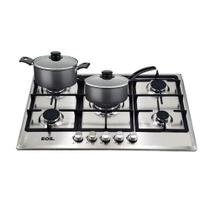 Fogão Cooktop Inox A Gás 5 Bocas 1 Dupla Ecg05 Eos + 2 Panelas Tramontina Turim Bivolt Fogão Cooktop Inox A Gás 5 Bocas 1 Dupla Ecg05 Eos + 2 Panelas Tramontina Turim Bivolt