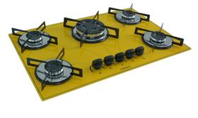 Fogão Cooktop Premium 5 Bocas Tripla Chama Marmorizado Amarelo