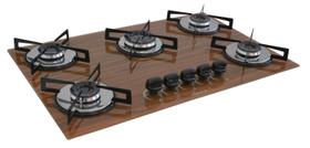 Fogão Cooktop Premium 5 Bocas Ultra Chama Amadeirado Escuro