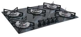 Fogão Cooktop Premium 5 Bocas Ultra Chama Marmorizado Preto