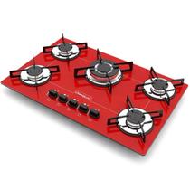 Fogão Cooktop Tripla Chama 5 Bocas Bivolt Vermelho Chamalux