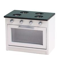 Fogão de cozinha Dollhouse em miniatura, forno de madeira em escala 1:12