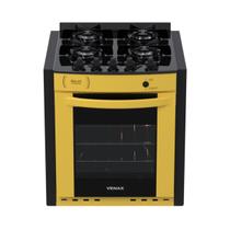 Fogao de Embutir 4 Bocas Venax Gaudi Prisma Vitreo Bl Amarelo Gas Glp