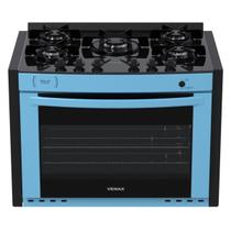 Fogao de Embutir 5 Bocas Venax Gaudi Prisma Vitreo Bl Azul Gas Glp