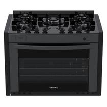 Fogao de Embutir 5 Bocas Venax Gaudi Prisma Vitreo Bl Grafite Gas Glp