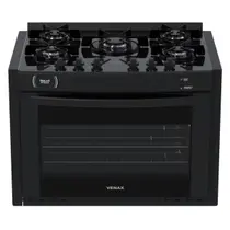 Fogao de Embutir 5 Bocas Venax Gaudi Prisma Vitreo Bl Preto Gas Glp