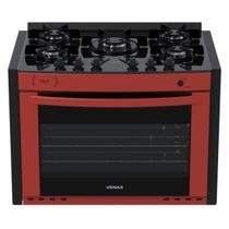 Fogao de Embutir 5 Bocas Venax Gaudi Prisma Vitreo Bl Vermelho Gas Glp