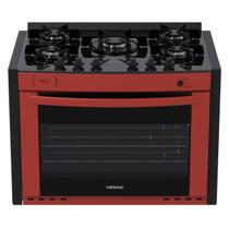Fogao de Embutir 5 Bocas Venax Gaudi Prisma Vitreo Bl Vermelho Gas Glp