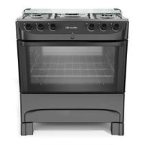 Fogão de Piso 5 Bocas com Mesa Inox Mueller Preto Fosco