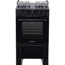 Fogão de Piso Gás 4 Bocas Mesa de Inox Tampa Vidro Forno Cozinha Moderna Atlas Mônaco Preto