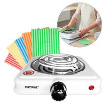 Fogão Elétrico 1 Boca 127V 1000W Portátil com Termostato 80ºC a 500ºC e 5 Panos Microfibra 30x30cm Reutilizáveis