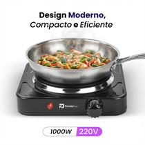 Fogão Elétrico Cooktop de Mesa 1 Boca 1000W, Design Moderno, Compacto e Portátil, Superfície de Fácil Limpeza, Controle de Temperatura Preto
