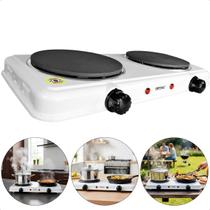 Fogão Elétrico Cooktop Portátil 2 Bocas 127V 2000W Chapa Churrasco Viagem Camping Branco