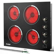 Fogão elétrico de 24 polegadas e 4 queimadores de vidro cerâmico 6000W