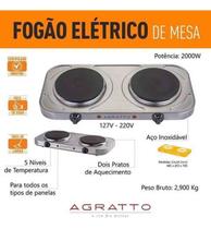 Fogão Eletrico Para Camping Agratto 2 Bc Inox Portátil 110v