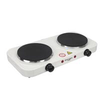 Fogão Elétrico Portátil de 2 Bocas com 2000W de Potência Cada, Design Moderno em Inox, Controles Independentes, Superfície de Fácil Limpeza Branco