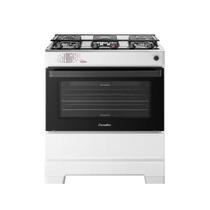 Fogão Esmaltec 5 Bocas Ideal Master Mesa Inox Tampa de Vidro Forno 84 Litros Branco T5ITB Bivolt