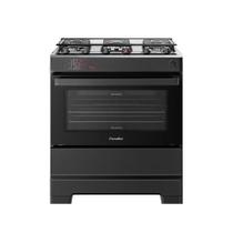 Fogão Esmaltec 5 Bocas Ideal Master Mesa Inox Tampa de Vidro Forno 84 Litros Preto T5ITP Bivolt