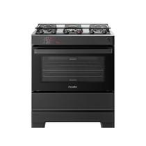 Fogão Esmaltec 5 Bocas Ideal Master Mesa Inox Tampa de Vidro Forno 84 Litros Preto T5ITP Bivolt