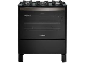 Fogão Esmaltec Esmeralda Glass Gourmet 5 Bocas Preto com Timer Digital e Grill Elétrico