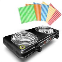 Fogão Fogareiro 2 Bocas Cook Top 220v Elétrico Portátil 2000w E Paninhos Flanela Pano Microfibra