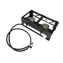 Fogão Fogareiro Industrial Alta Pressão 2 Bocas Chama Alta Caminhoneiro Camping + Kit Gás Incluso
