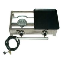 Fogão Fogareiro Inox 2 Bocas Alta Pressão C/ Meia Chapa Ranchos Caminhão Pescaria Com Kit Gás Incluso