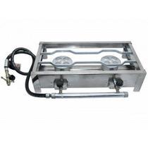 Fogão Fogareiro Inox Alta Pressão 2 Bocas Chama Alta Caminhoneiro Camping