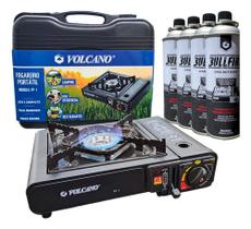 Fogão Fogareiro Portátil Camping Pesca + 4 Refil Gás Volcano