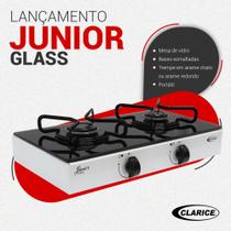 Fogão Gás Mesa Junior 2 Bc Glass ARR Branco c/ Vidro Preto-Manual - CLARICE ELETRODOMESTICOS