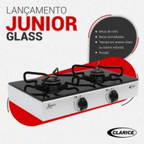 Fogão Gás Mesa Junior 2 Bc Glass ARR Branco c/ Vidro Preto-Manual Fogão Gás Mesa Junior 2 Bc Glass ARR Branco c/ Vidro Preto-Manual