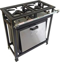 Fogão Industrial 2 Bocas Alta Pressão Com Forno 55 Lts Tampa Inox - Cristal Aço