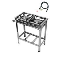 Fogão Industrial 2 Bocas Alta Pressão Em Aço Inox Grelhas 30x30 Perfil 04 Com Kit Gás Incluso