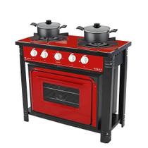 Fogão Industrial 2 Bocas Com Forno Bravo Vermelho Venâncio + 2 Caçarolas Tramontina Turim