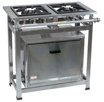 Fogão Industrial 2 Bocas Duplas 30x30 P7 em Aço Inox E Forno