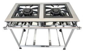 Fogão Industrial 2 Bocas Duplas 40x40 P8 em Aço Inox Leona