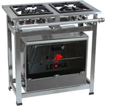 Fogão Industrial 2 Bocas P5 em Aço Inox com Forno Leona Fogão Industrial 2 Bocas P5 em Aço Inox com Forno Leona