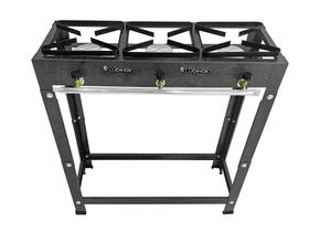 Fogão Industrial 3 Bocas 20x20 Alta Pressão C/ Mangueira + KIT GÁS