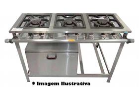 Fogão Industrial 3 bocas Duplas 30x30 P5 em Aço Inox e Forno - CRISTAL AÇO