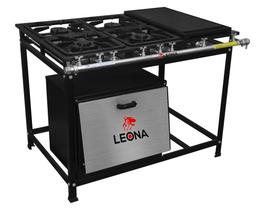 Fogão Industrial 4 Bocas 30X30 Chapa Bifeteira Forno 54 LTS - LEONA