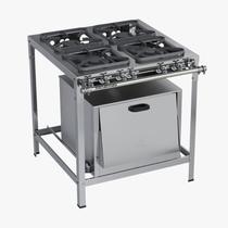 Fogão Industrial 4 Bocas 30X30 com Forno Aço Inox S2020 Metalmaq