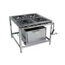 Fogão Industrial 4 Bocas 40x40 Com Forno Alta Pressão Luxo Aço Inox 304 Metalmaq