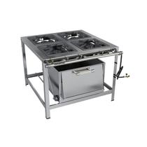 Fogão Industrial 4 Bocas 40x40 Com Forno Alta Pressão Luxo Aço Inox Metalmaq