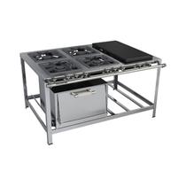 Fogão Industrial 4 bocas 40x40 com Forno e Chapa Luxo Aço Inox Metalmaq