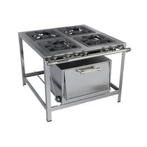 Fogão Industrial 4 bocas 40x40 com Forno Luxo Aço Inox 304 Metalmaq