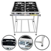 Fogão Industrial 4 Bocas Baixa Pressão Inox Profissional a Gás Glp Queimador Duplo 30x30 Restaurante