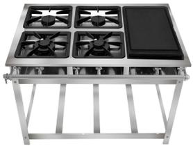 Fogão Industrial 4 Bocas com Chapa P5 em Aço Inox Leona Fogão Industrial 4 Bocas com Chapa P5 em Aço Inox Leona