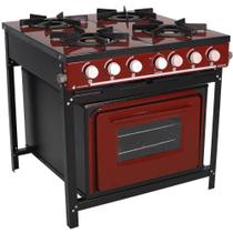 Fogão Industrial 4 Bocas Com Forno Linha Bravo Vermelho - Venâncio Br4bfvr - METALURGICA VENANCIO LTDA