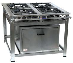 Fogão Industrial 4 bocas Duplas 40x40 Inox Forno 150 Litros